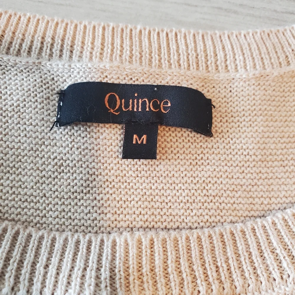Quince Lightweight Cotton Cashmere Link-Stitch Dolman Sweater Tan Beige Medium - Picture 5 of 6